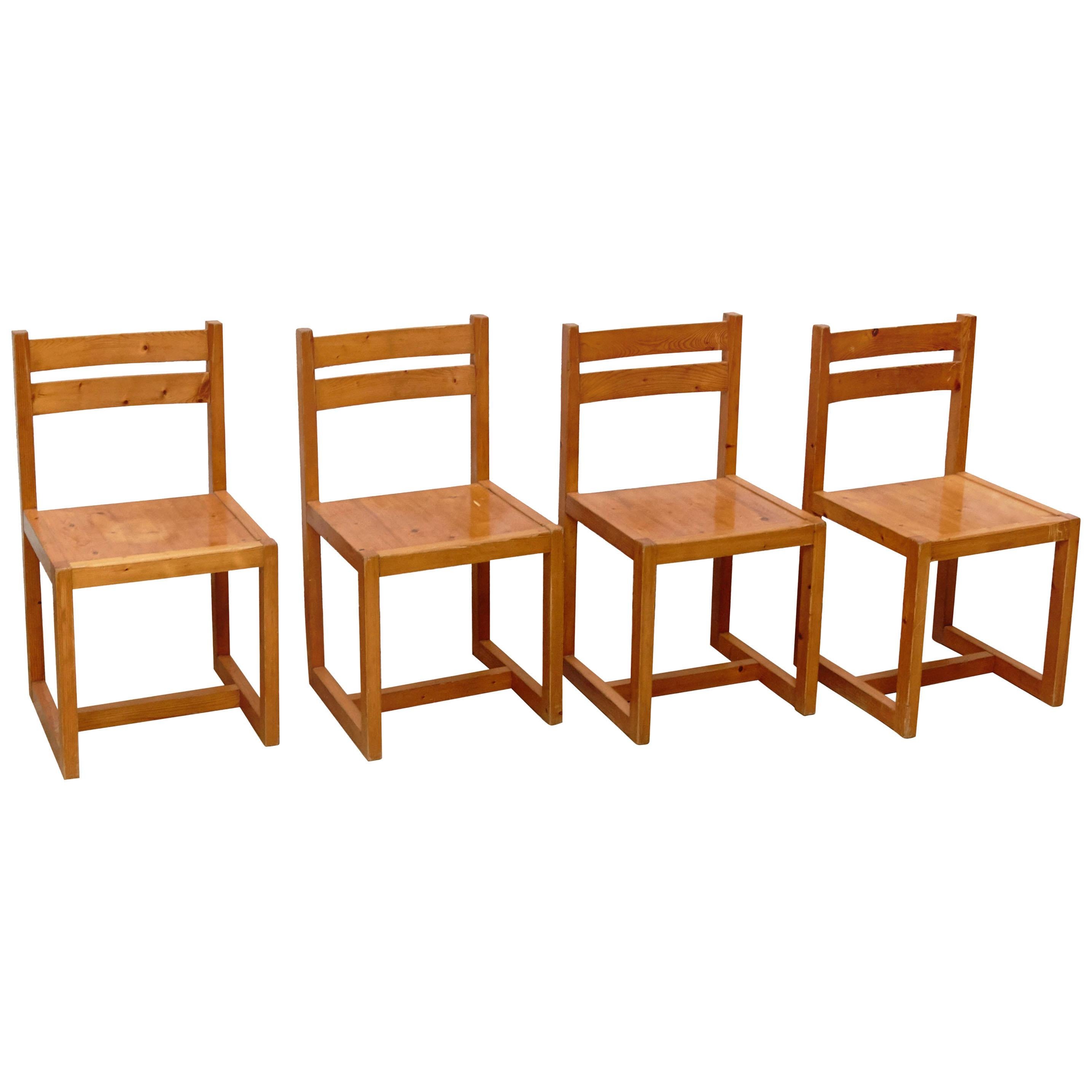 Set of Four Mid-Century Modern Racionalist Wood Chairs from France, circa 1960