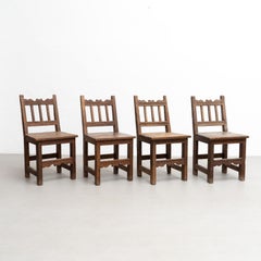 Set of Four Mid-Century Modern Rationalist Wood Chairs, Rustic Charm, circa 1940