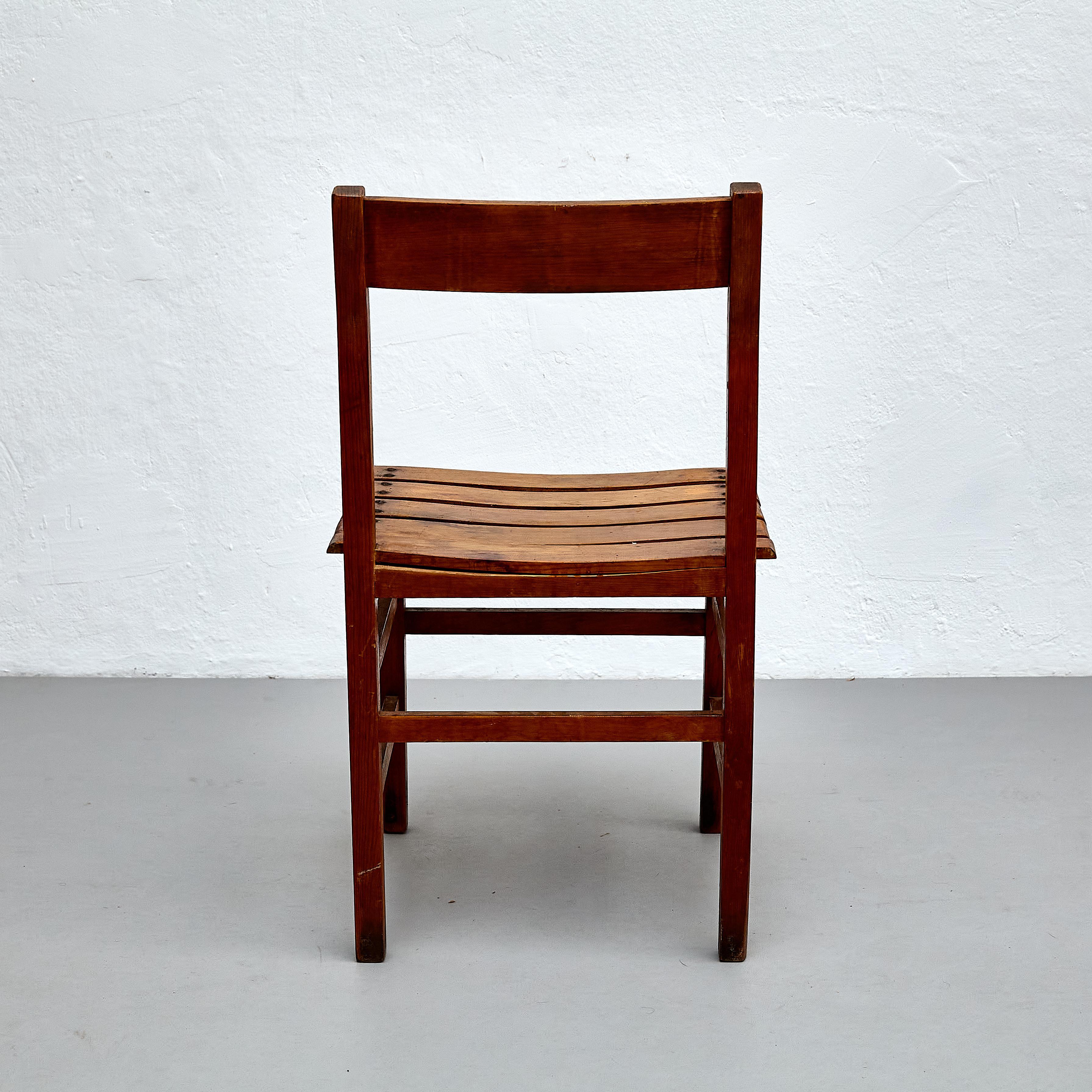 Set of Four Mid-Century Modern Rationalist Wood Chairs, Rustic Charm, circa 1960 For Sale 5