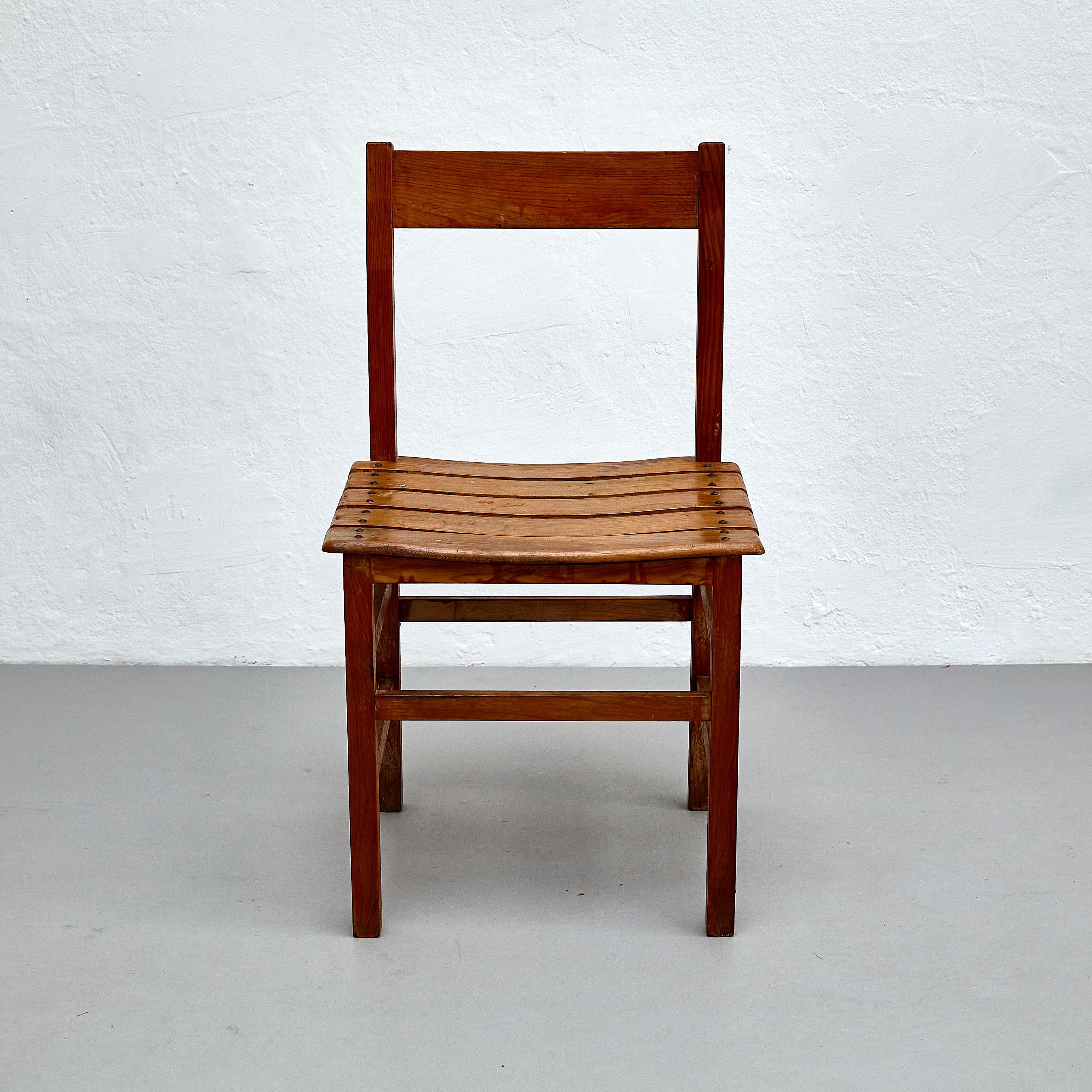 Set of Four Mid-Century Modern Rationalist Wood Chairs, Rustic Charm, circa 1960 For Sale 8