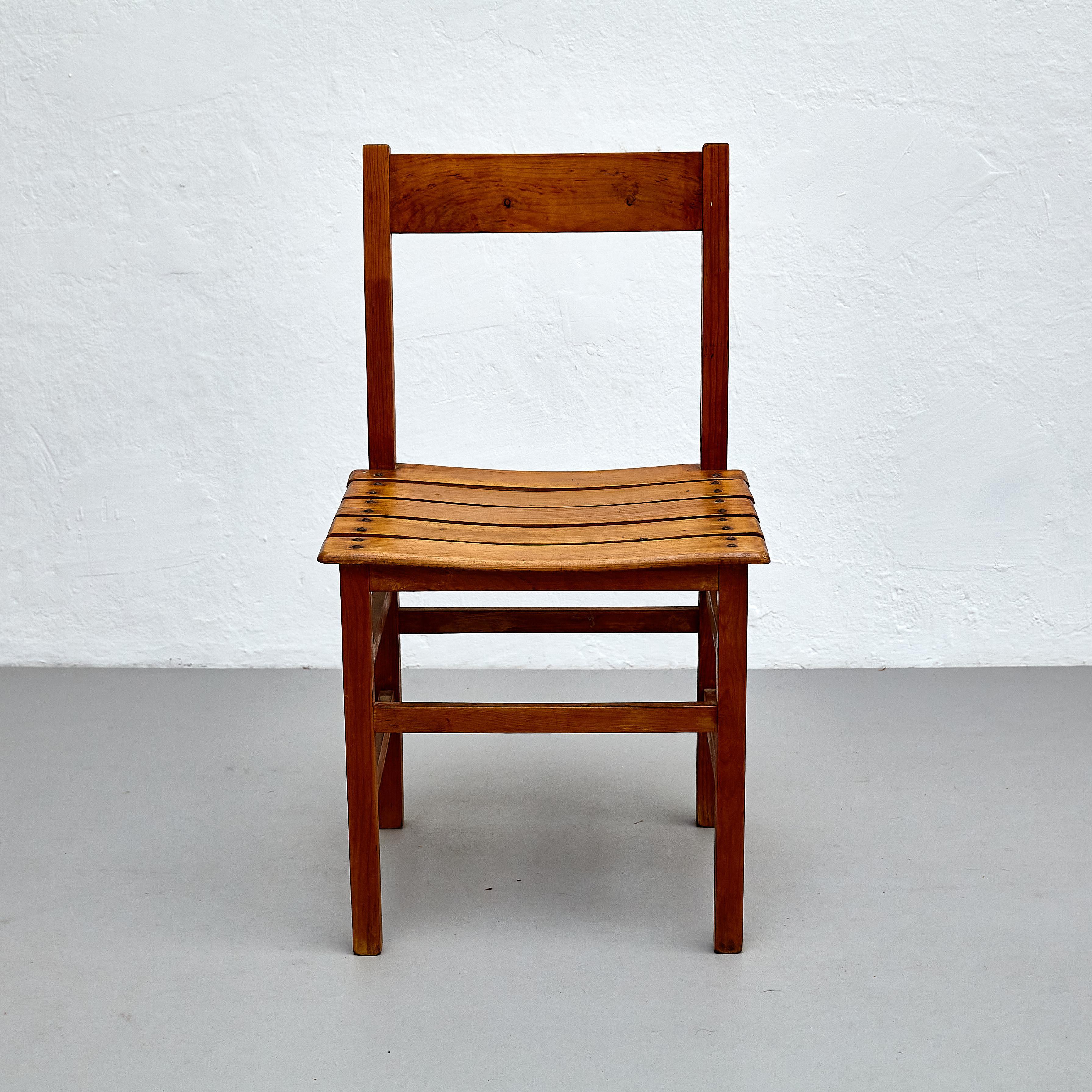 Set of Four Mid-Century Modern Rationalist Wood Chairs, Rustic Charm, circa 1960 For Sale 13