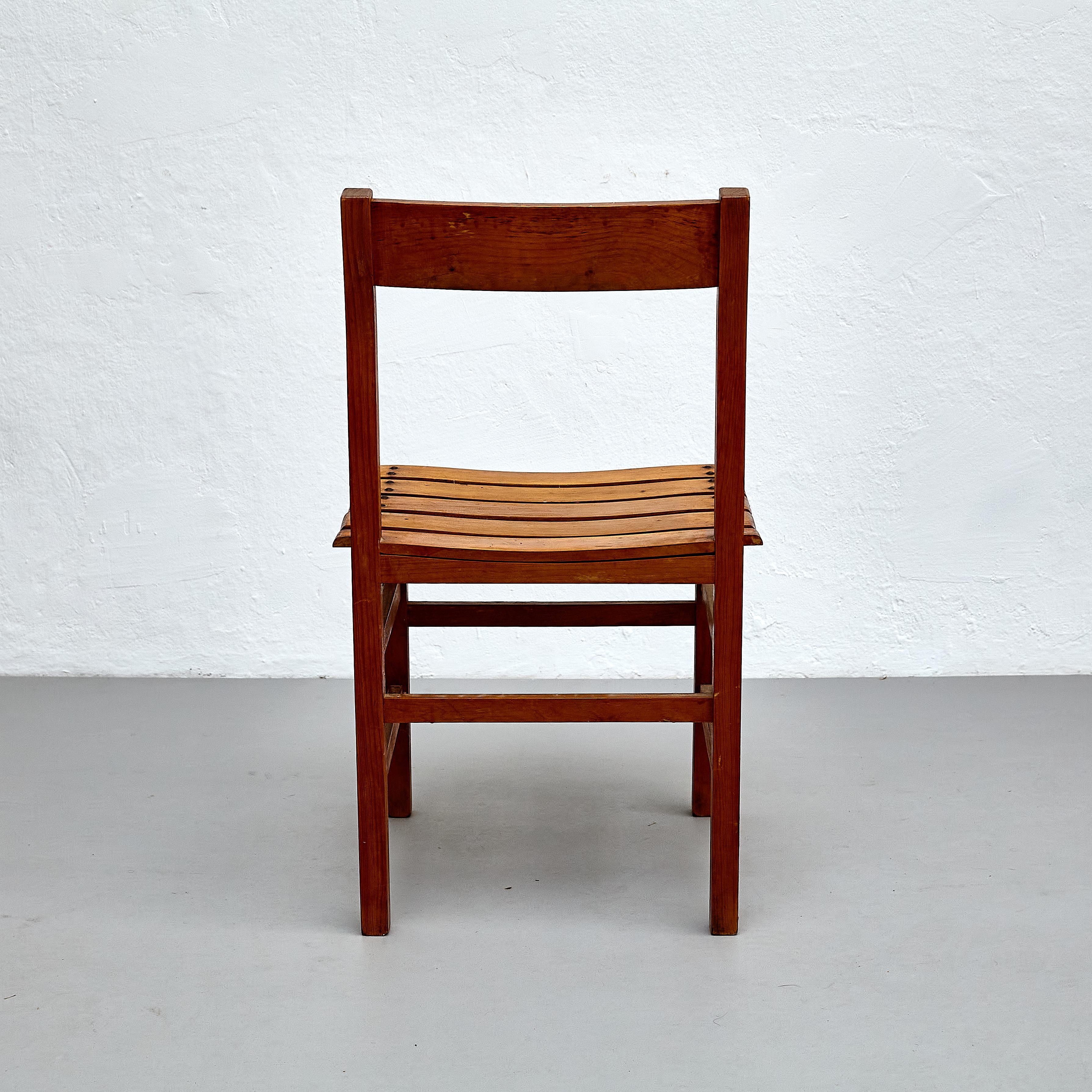 Set of Four Mid-Century Modern Rationalist Wood Chairs, Rustic Charm, circa 1960 For Sale 15