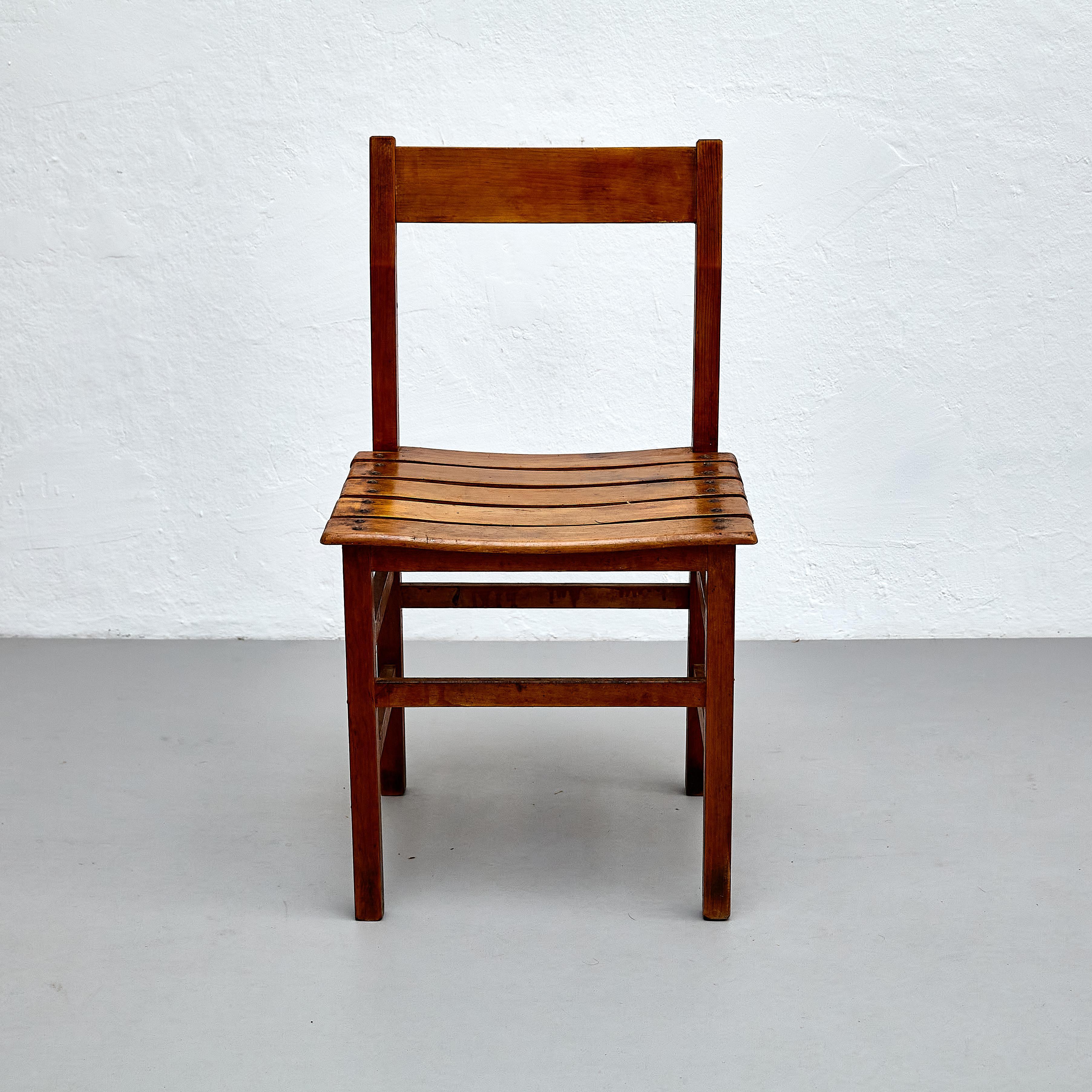 Set of Four Mid-Century Modern Rationalist Wood Chairs, Rustic Charm, circa 1960 For Sale 3
