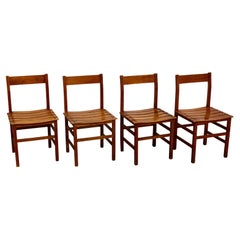 Vintage Set of Four Mid-Century Modern Rationalist Wood Chairs, Rustic Charm, circa 1960