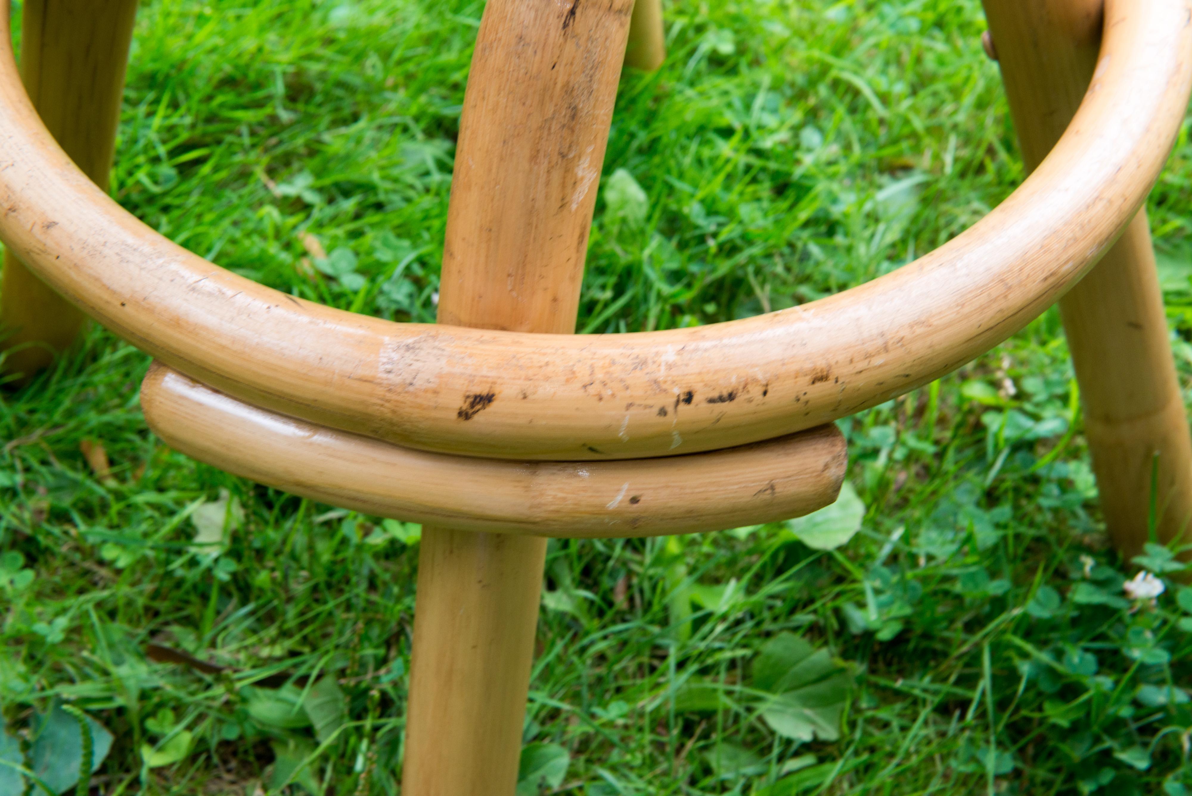 Mid-20th Century Set of Four Mid-Century Modern Rattan Swivel Stools