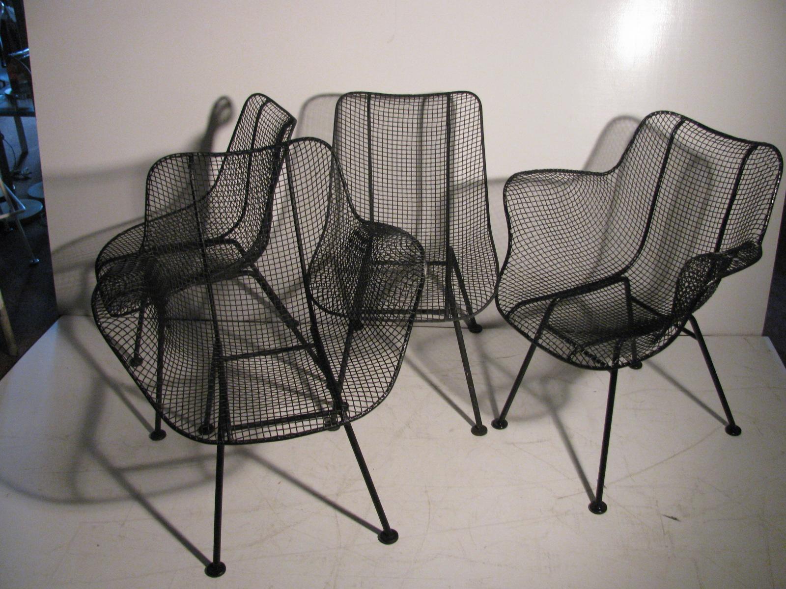 North American Set of Four Mid-Century Modern Sculptura Iron Chairs by Russell Woodard