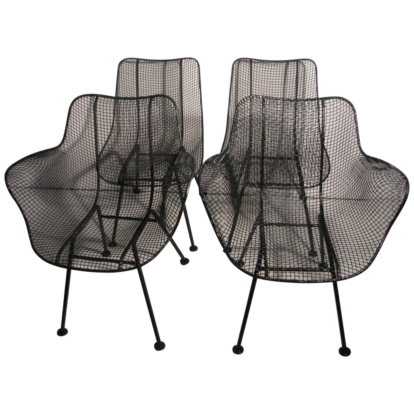 Set of Four Mid-Century Modern Sculptura Iron Chairs by Russell Woodard