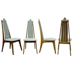 Set of Four Mid-Century Modern Sculptural Walnut Dining Chairs Danish Style