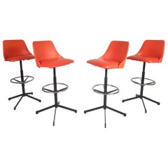 Set of Four Mid-Century Modern Swivel Bar Stools