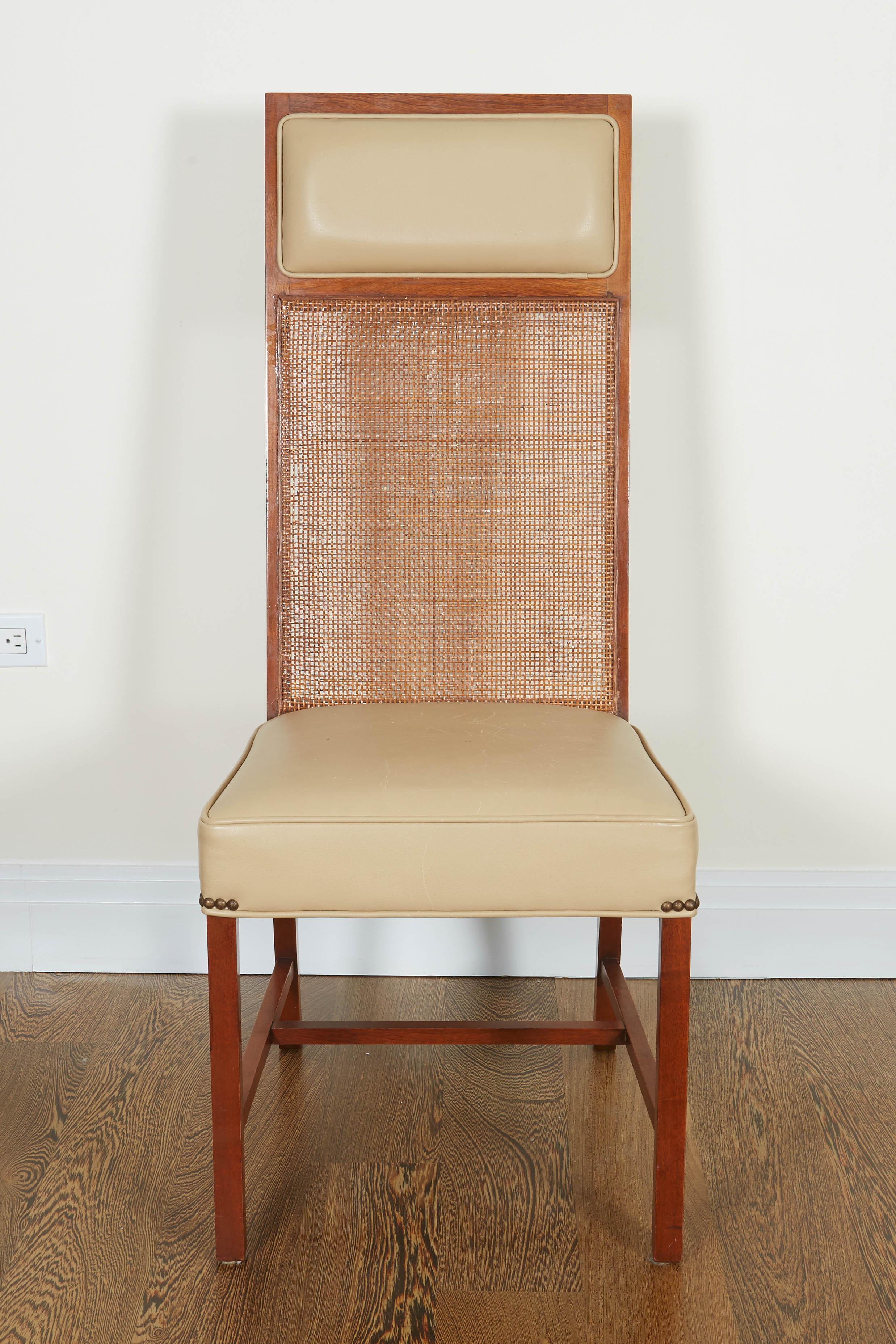 Set of Four Mid-Century Modern Teak and Caned Side Chairs 4