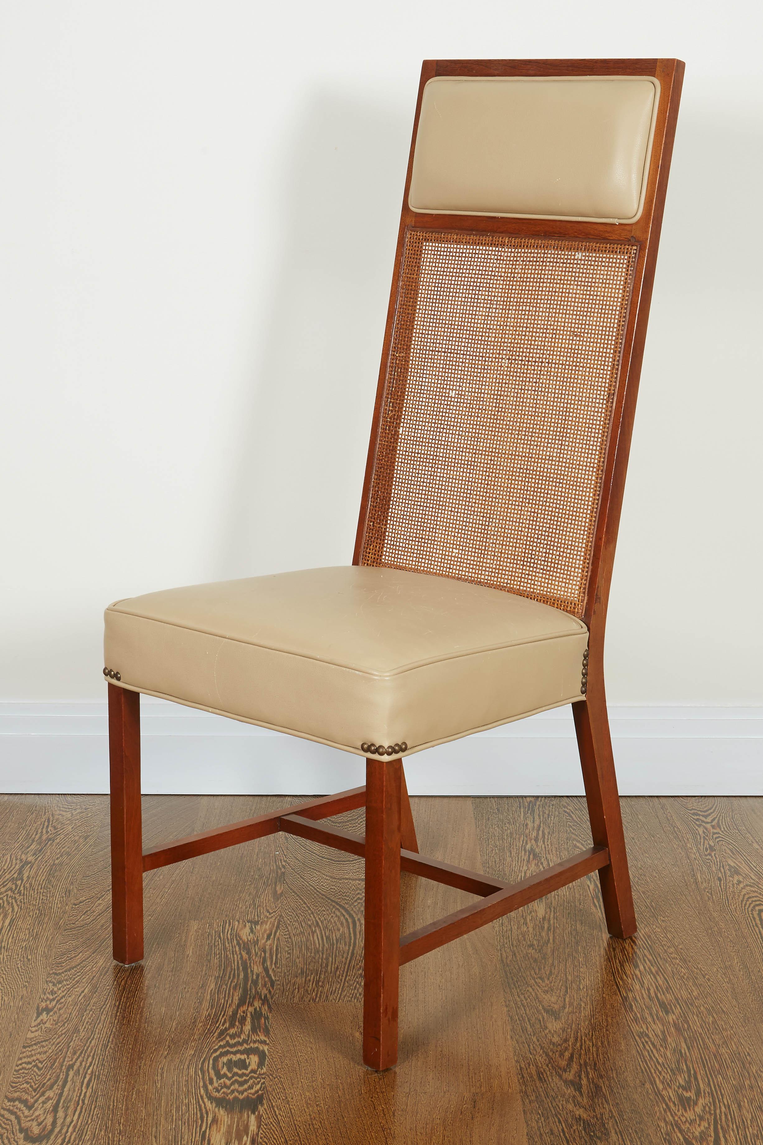 Set of Four Mid-Century Modern Teak and Caned Side Chairs 6