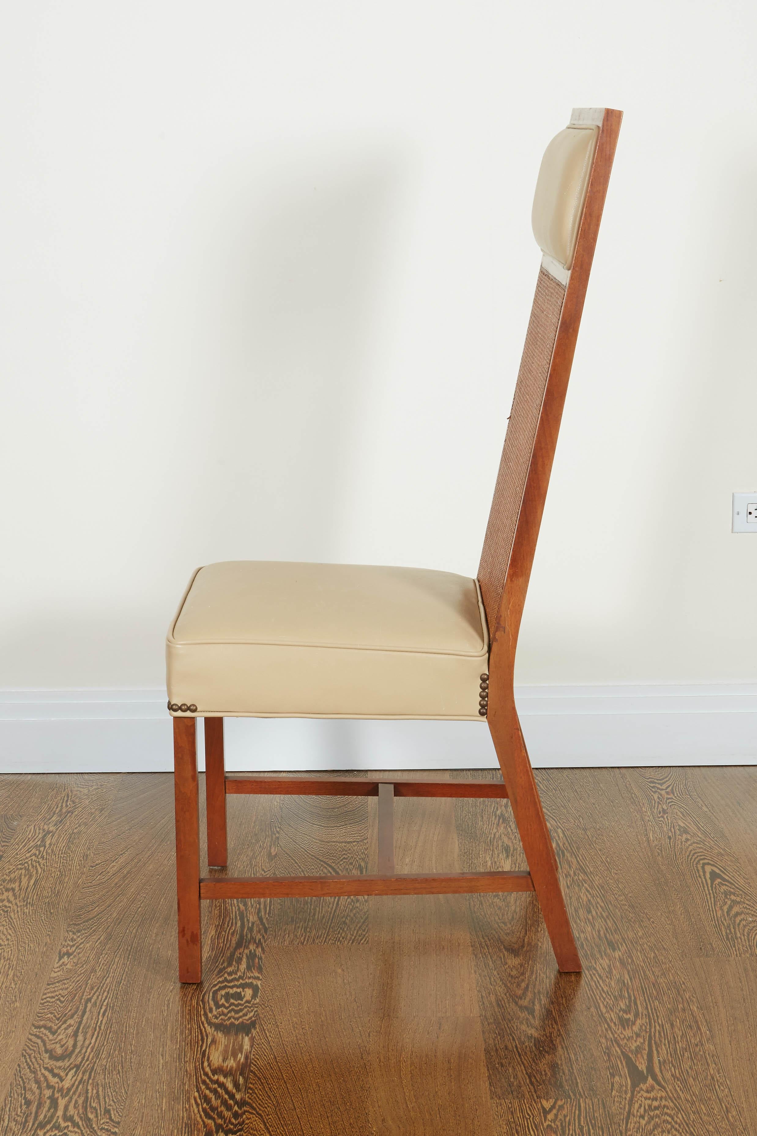 Set of Four Mid-Century Modern Teak and Caned Side Chairs 9