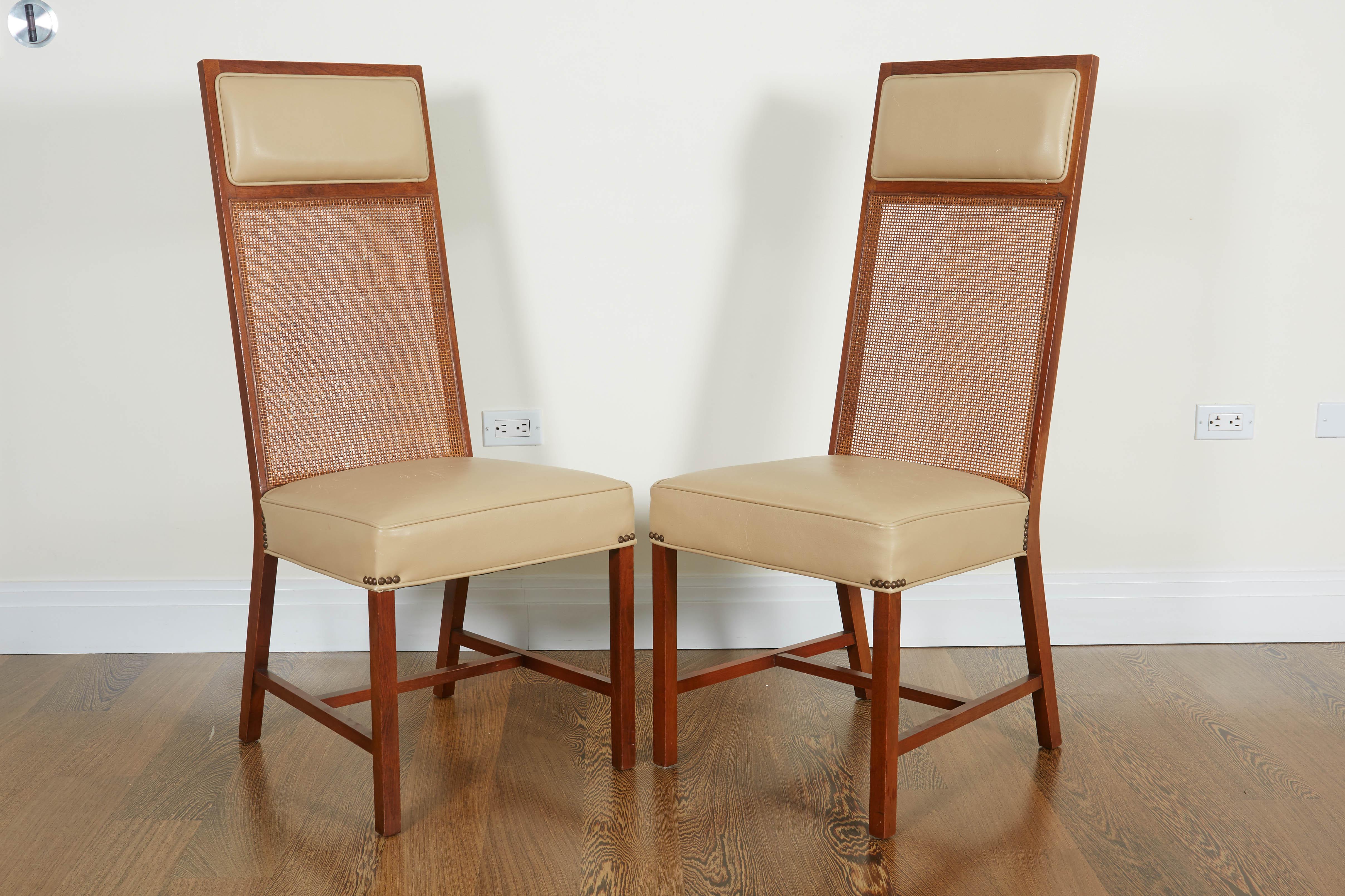 Set of Four Mid-Century Modern Teak and Caned Side Chairs 3