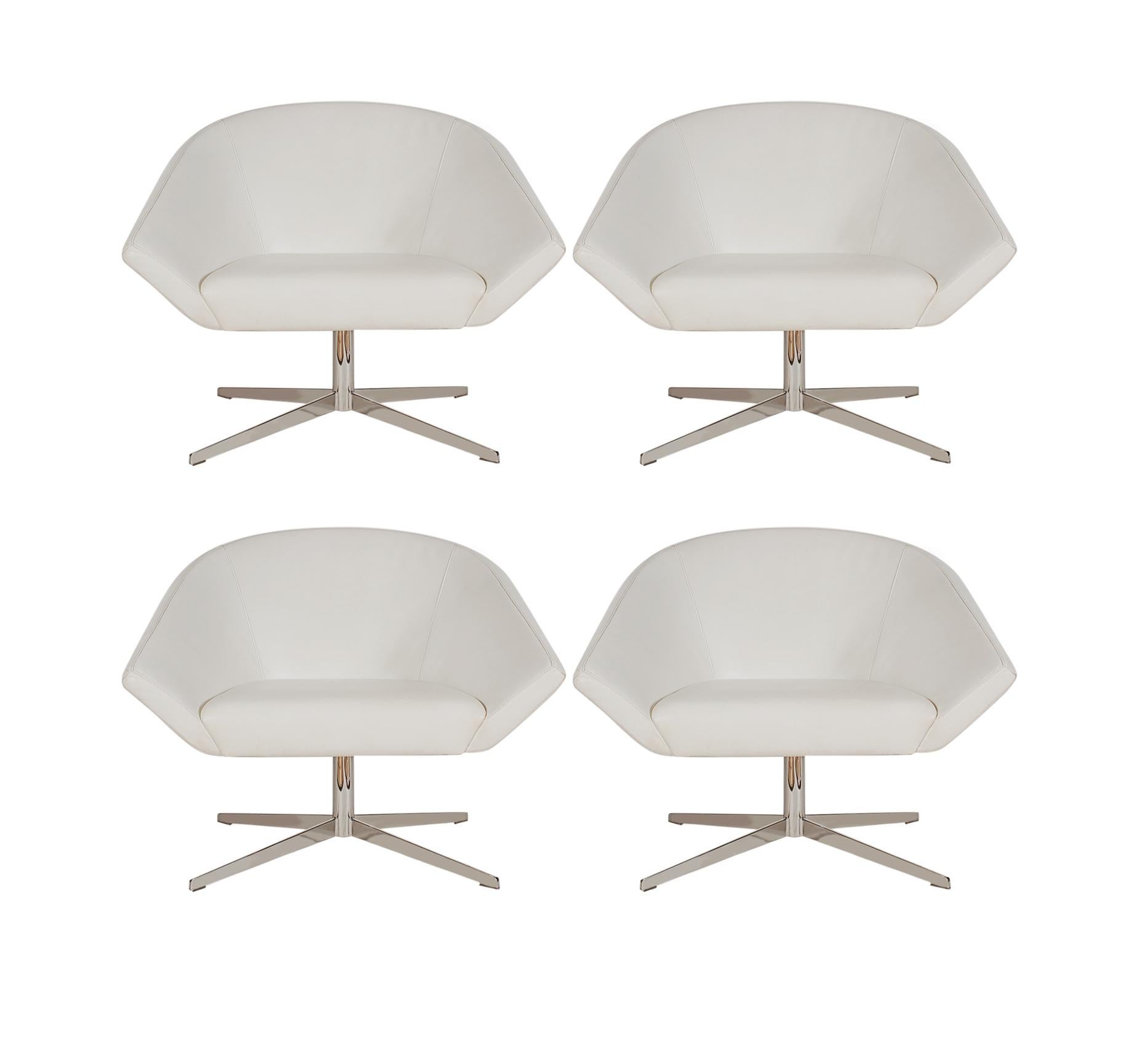 American Set of Four Mid-Century Modern White Swivel Lounge Chairs by Bernhardt