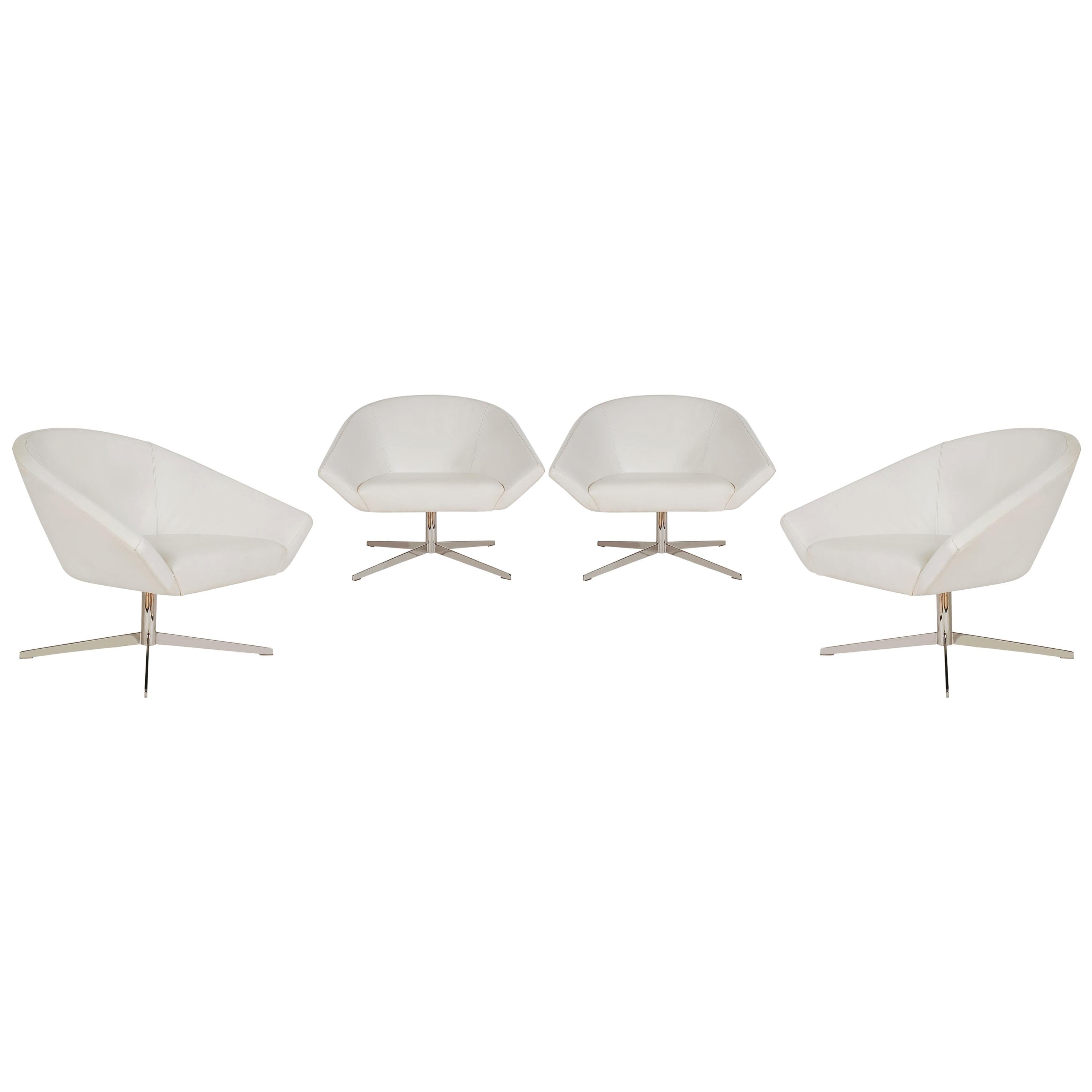 Set of Four Mid-Century Modern White Swivel Lounge Chairs by Bernhardt