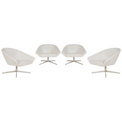 Set of Four Mid-Century Modern White Swivel Lounge Chairs by Bernhardt