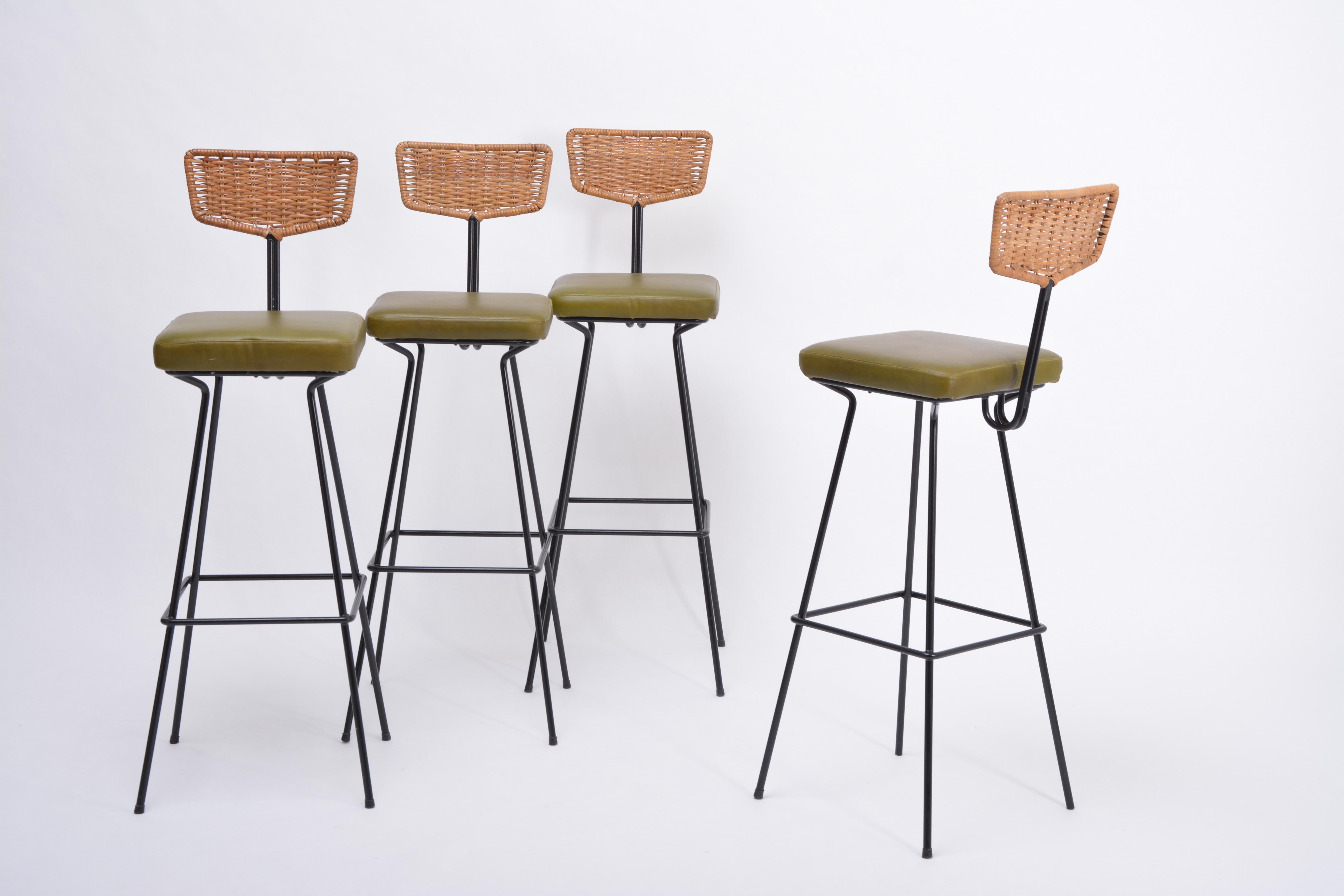 20th Century Set of four Mid-Century Modern wicker bar stools by Herta Maria Witzemann