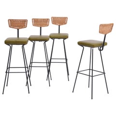 Set of four Mid-Century Modern wicker bar stools by Herta Maria Witzemann