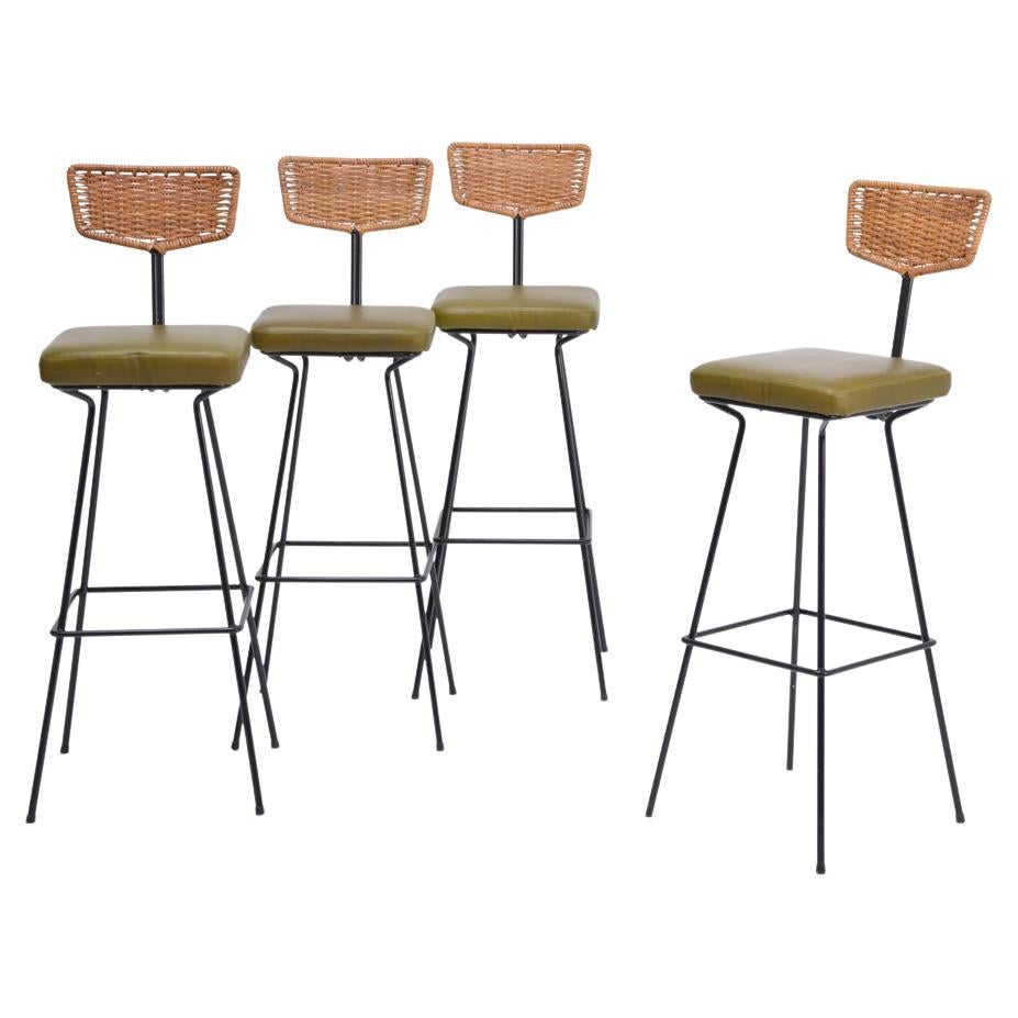 Set of Four Mid-Century Modern Wicker Bar Stools by Herta Maria Witzemann For Sale