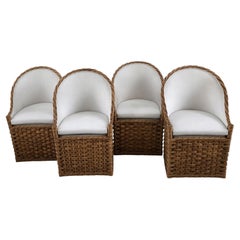 Set of Four Mid-Century Modern Wicker Barrel Back Chairs