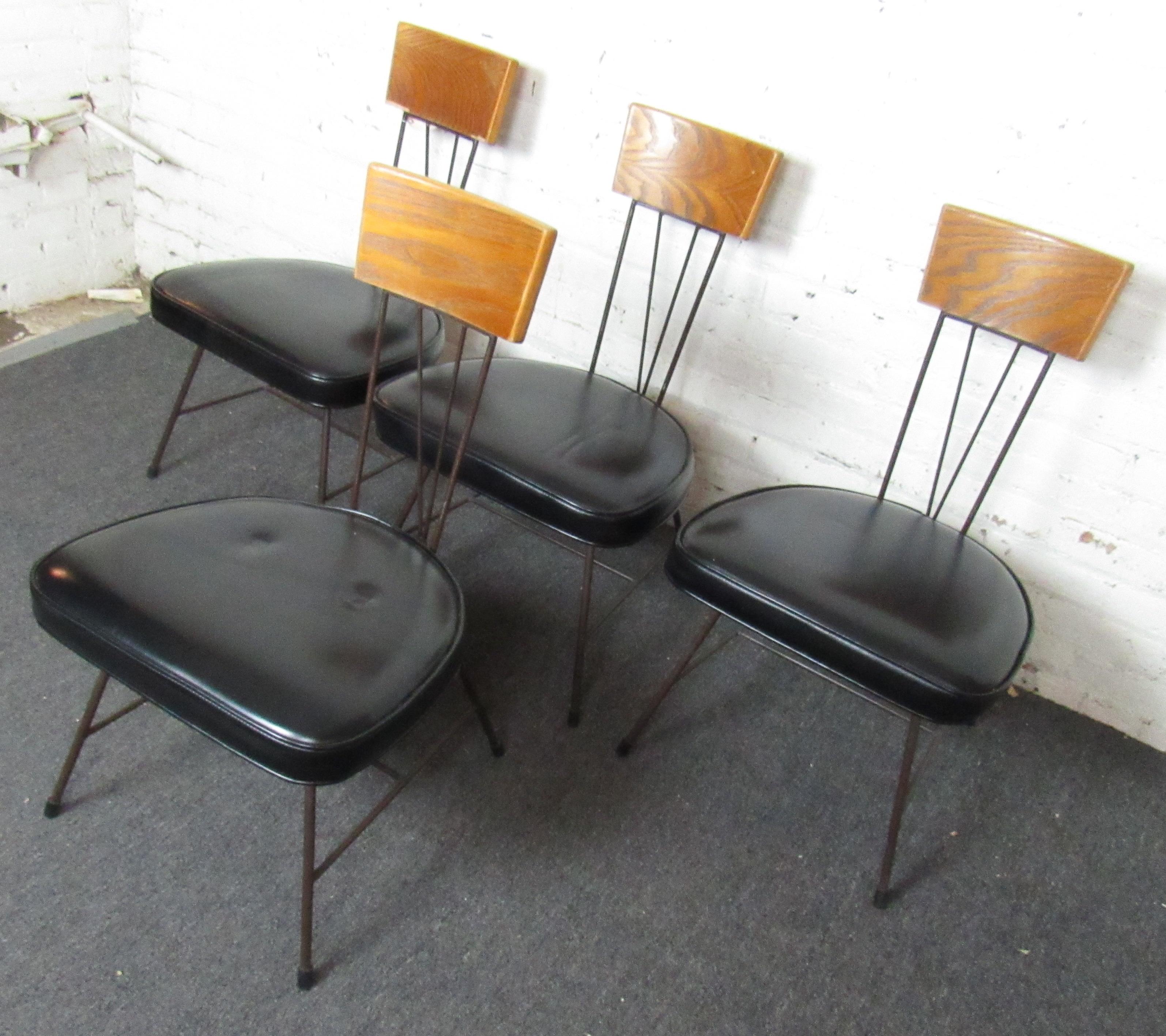 Set of Four Mid-Century Modern Wood & Vinyl Dining Chairs 6