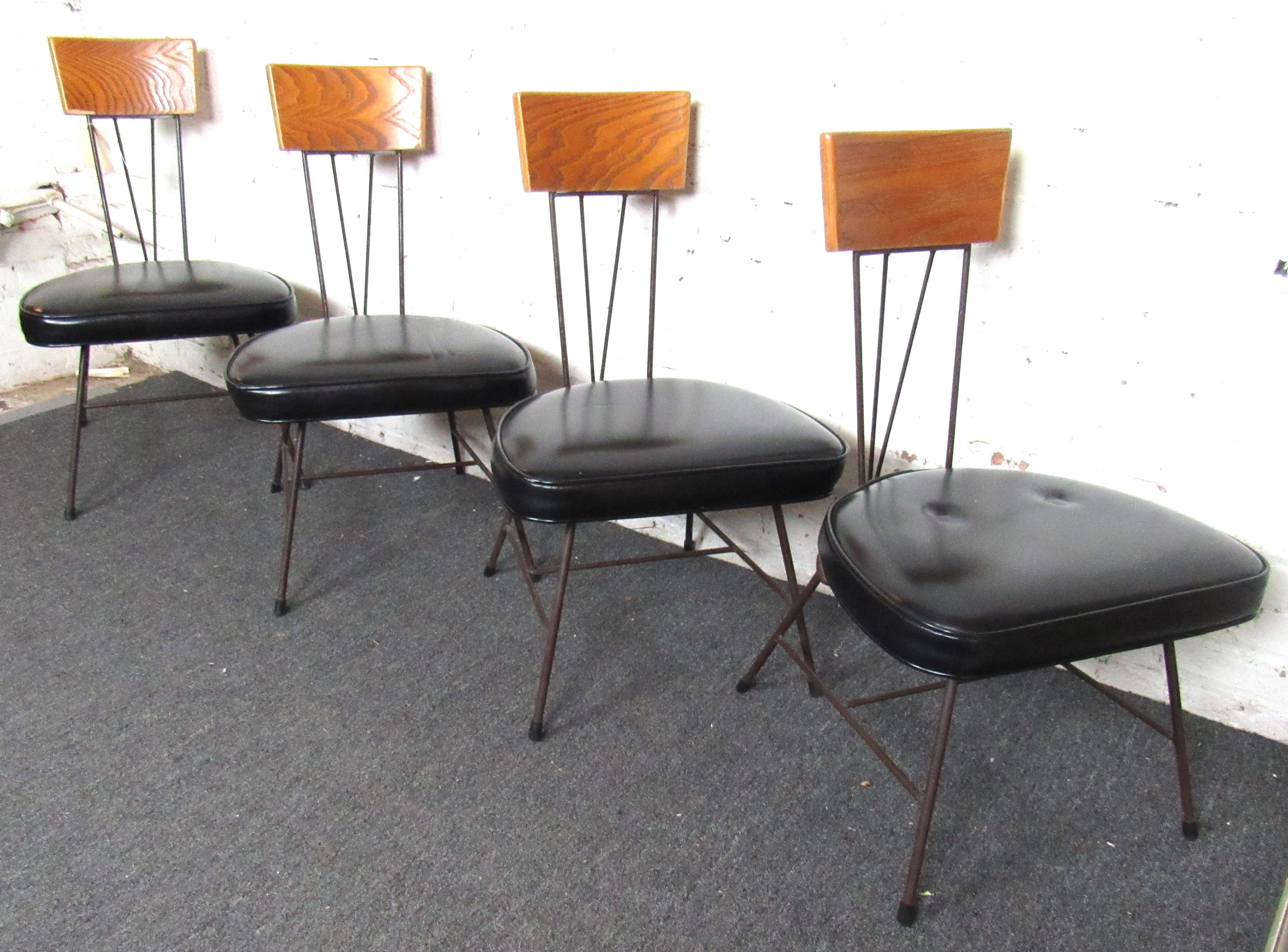 Set of Four Mid-Century Modern Wood & Vinyl Dining Chairs 7