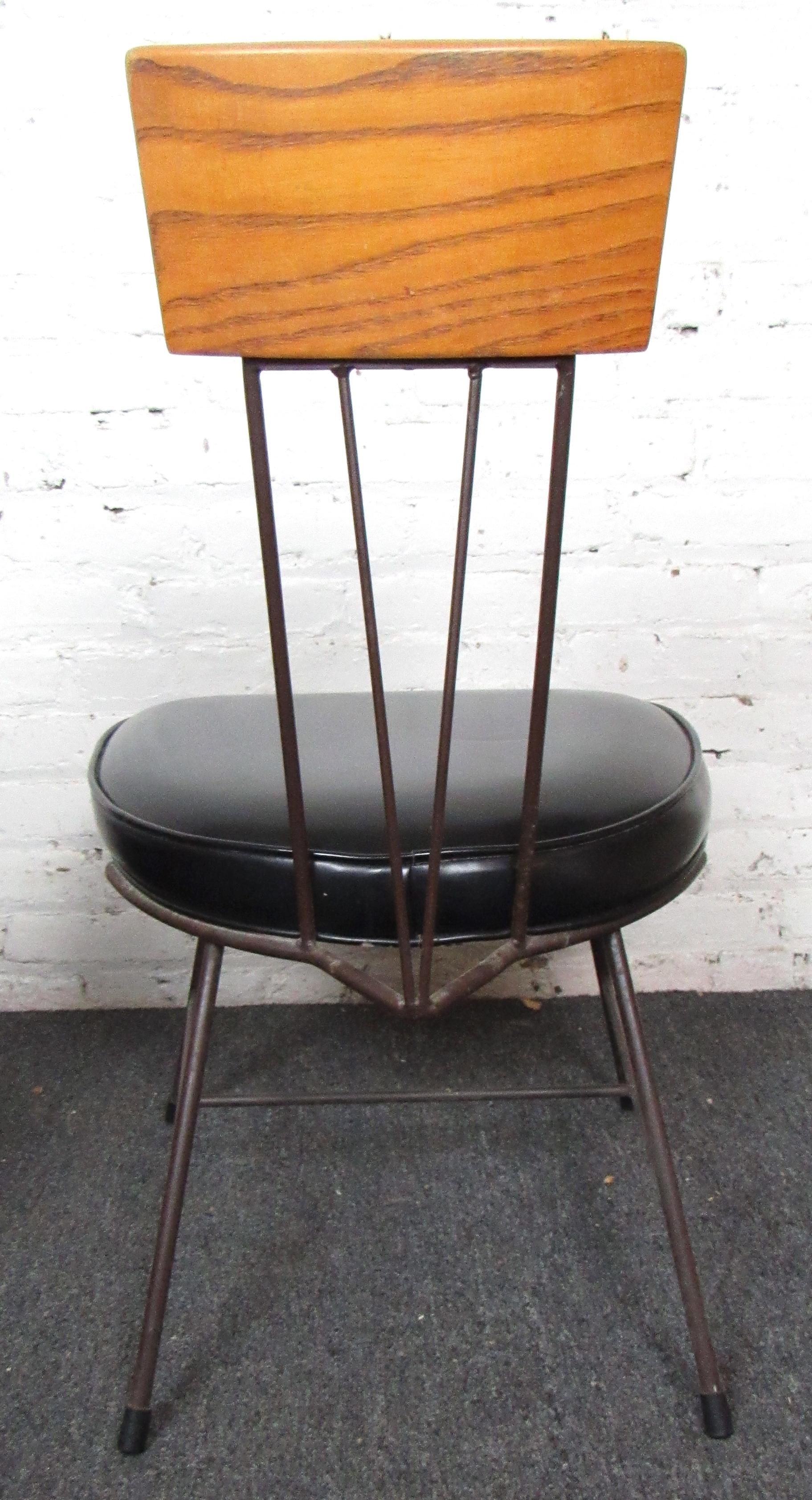 Metal Set of Four Mid-Century Modern Wood & Vinyl Dining Chairs