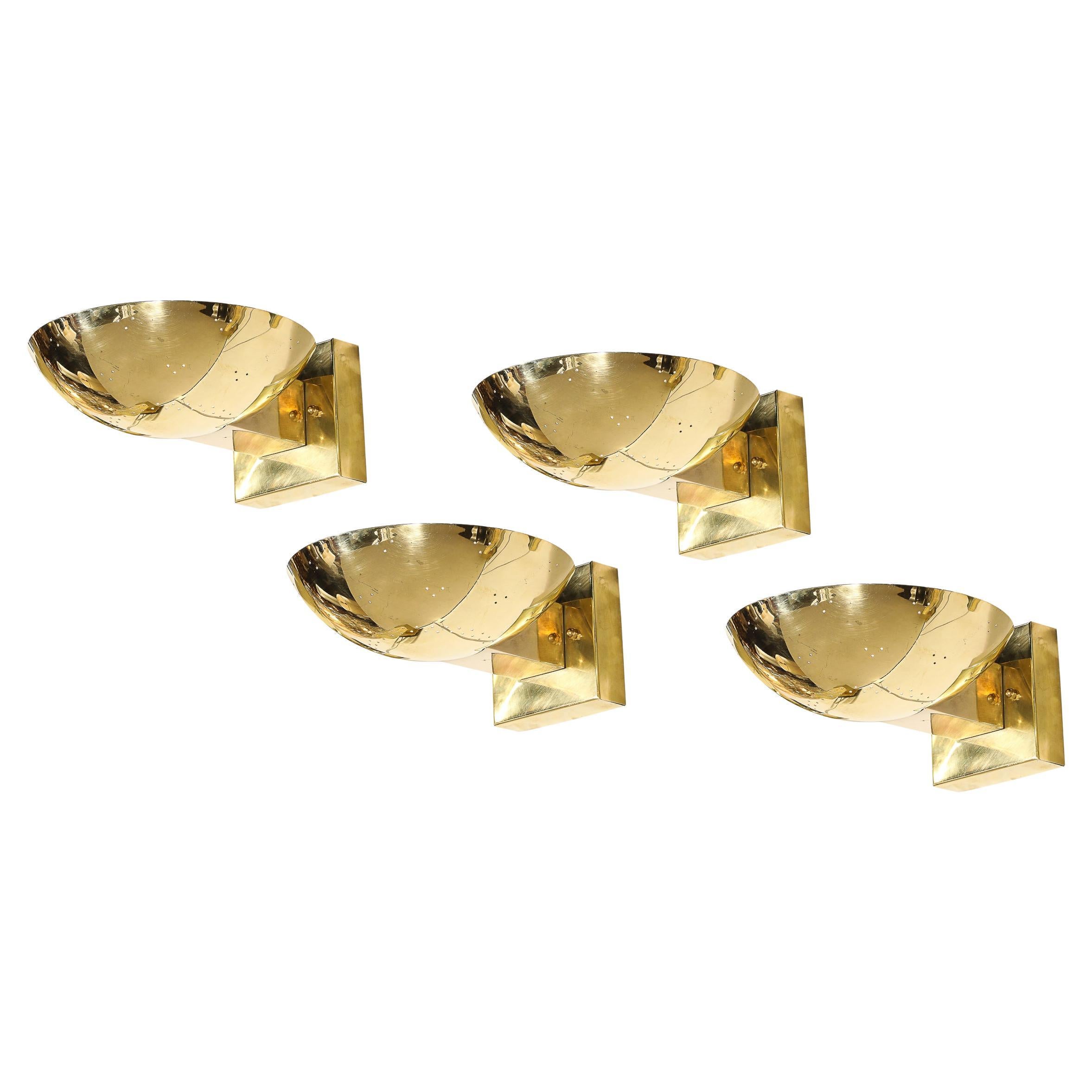 Set of Four Mid-Century Modernist Polished Brass Sconces by Paavo Tynell