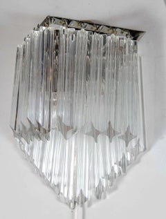 Set of Four Mid-Century Modernist Triedre Cut-Crystal Camer Sconces