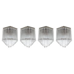 Set of Four Mid-Century Modernist Triedre Cut-Crystal Camer Sconces