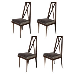 Set of Four Mid-Century Modernist X-Form Geometric Back Dining Chairs