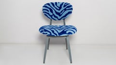 Set of Four Mid Century Mushroom Chairs, Tufting Blue Zebra Wool, Europe, 1960s