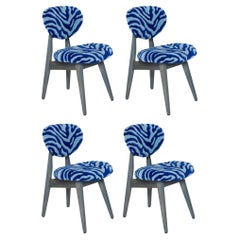 Set of Four Mid Century Mushroom Chairs, Tufting Blue Zebra Wool, Europe, 1960s