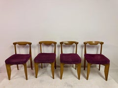 Set of Four Mid Century Oak Dining Chairs by Guillerme et Chambron