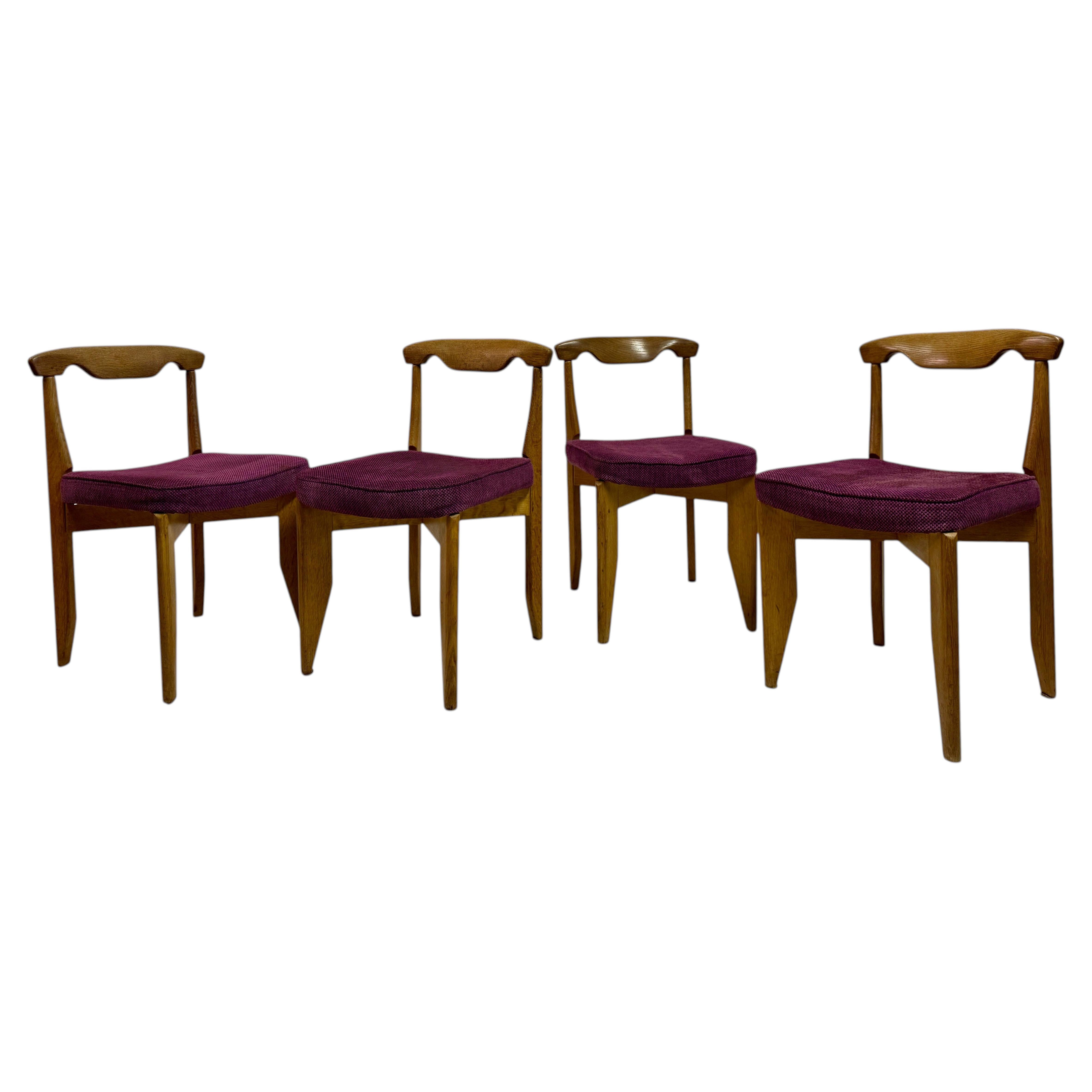 Set of Four Mid Century Oak Dining Chairs by Guillerme et Chambron