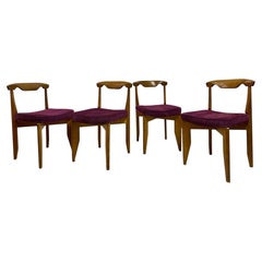Set of Four Mid Century Oak Dining Chairs by Guillerme et Chambron