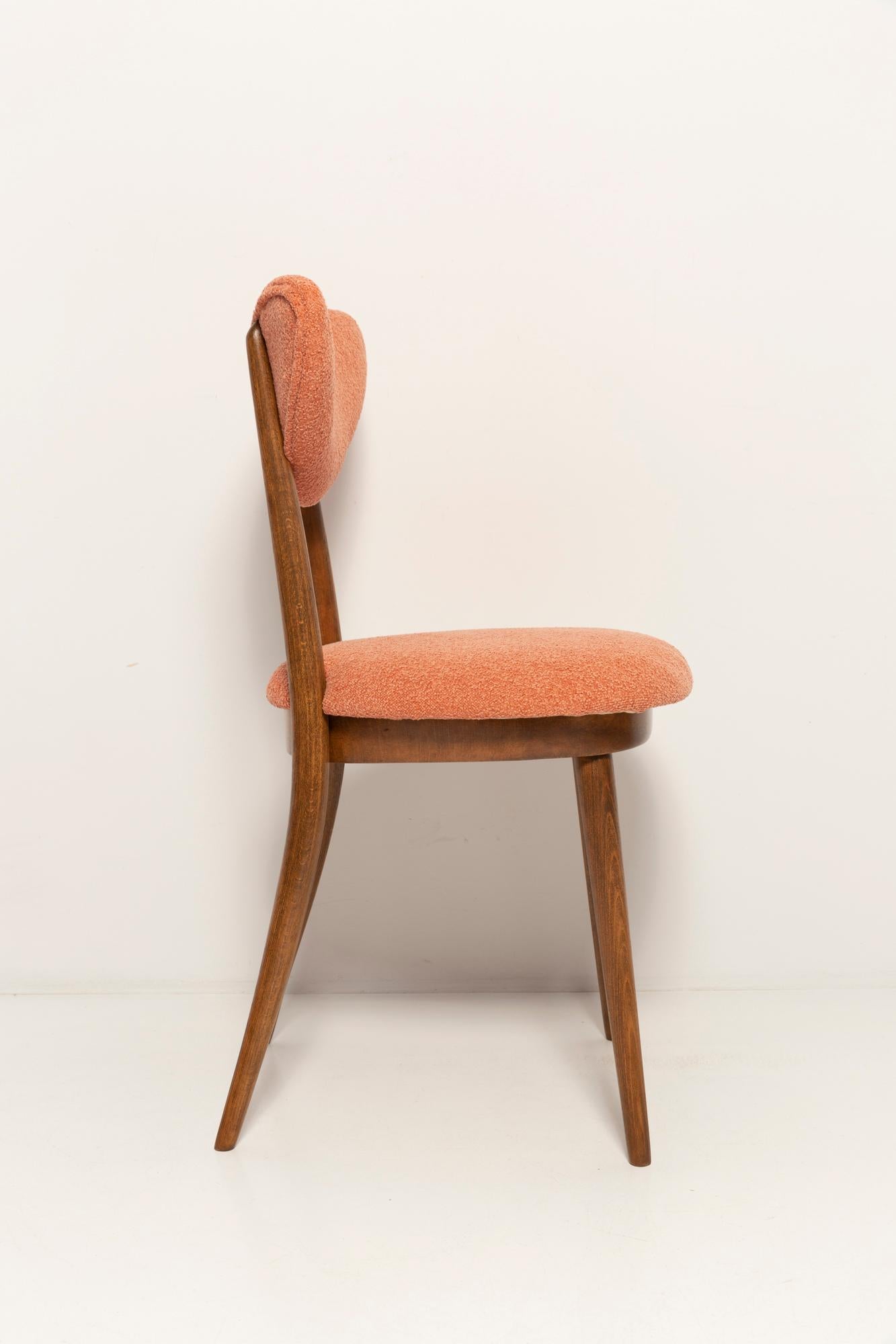 Set of Four Midcentury Orange Velvet Heart Chairs, Europe, 1960s For Sale 4
