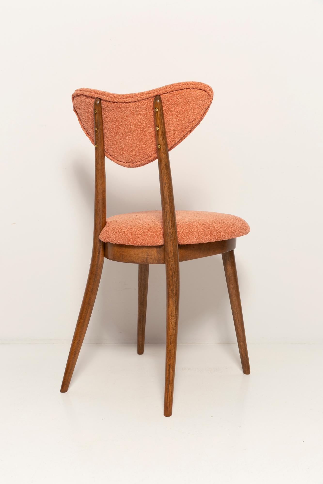 Set of Four Midcentury Orange Velvet Heart Chairs, Europe, 1960s For Sale 5