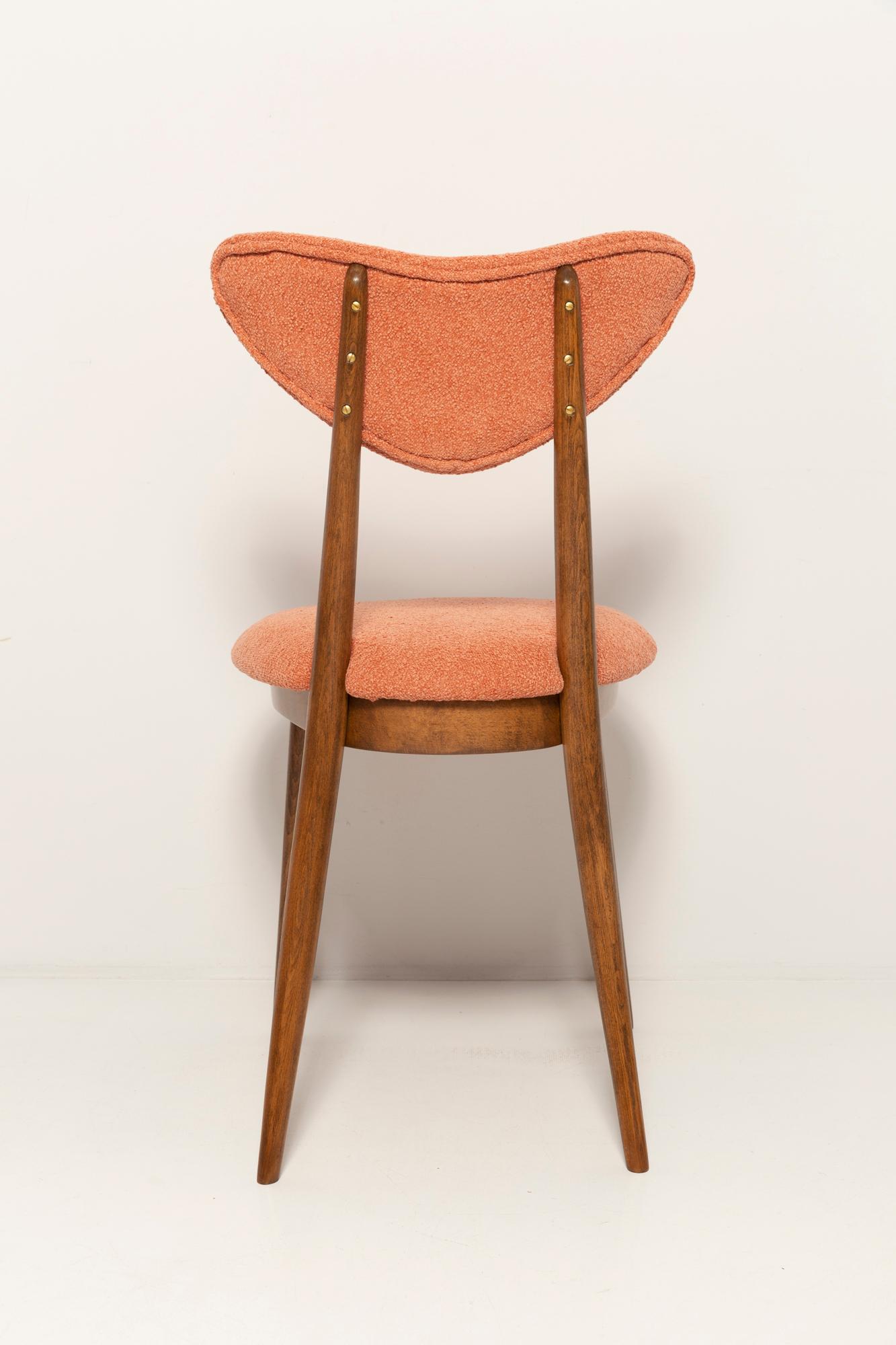 Set of Four Midcentury Orange Velvet Heart Chairs, Europe, 1960s For Sale 6