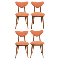 Vintage Set of Four Midcentury Orange Velvet Heart Chairs, Europe, 1960s