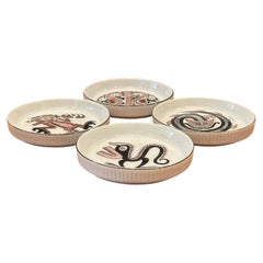 Set of Four Mid-Century Panamanian Pre-Columbian Motif Ceramic Coasters in Box