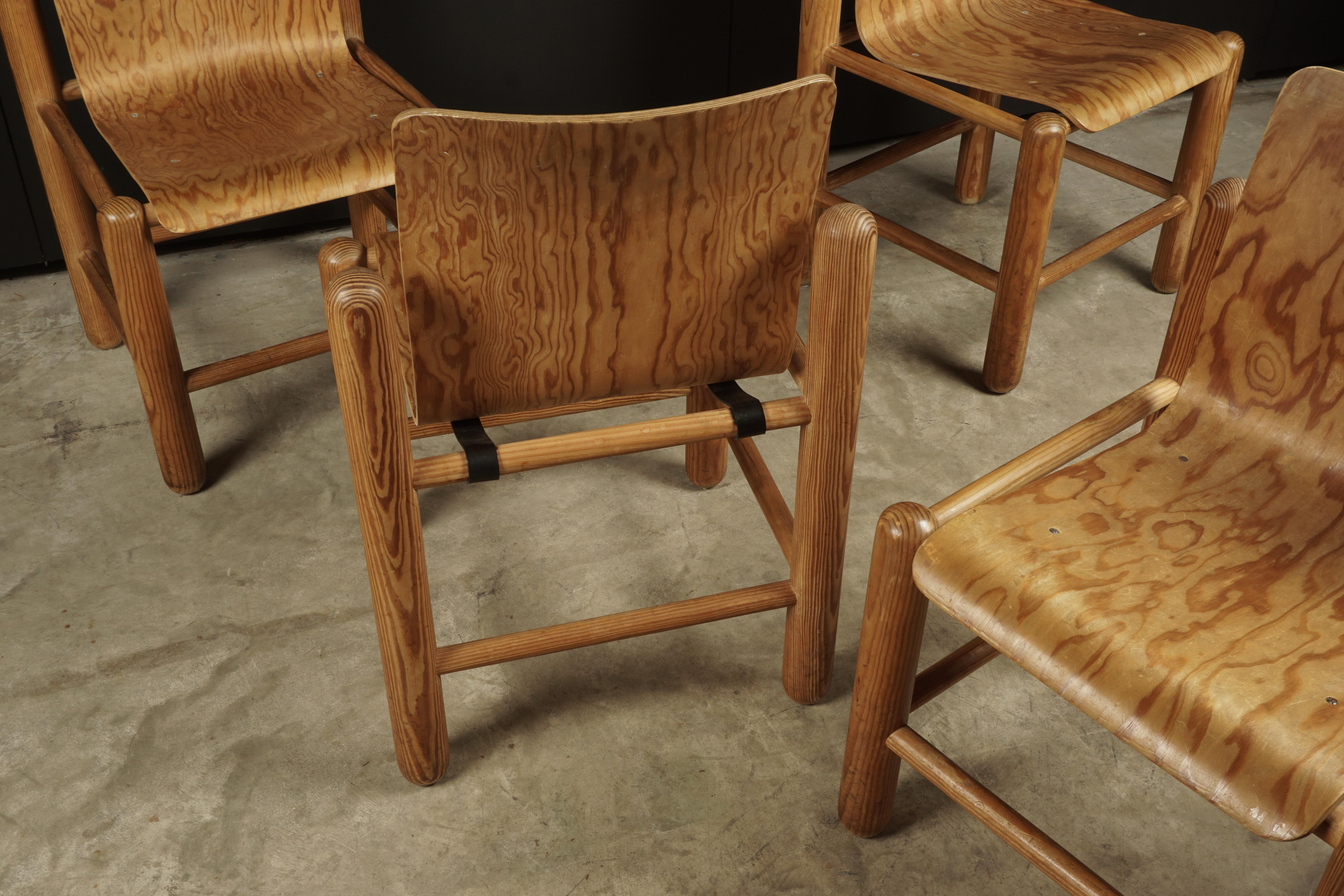 Late 20th Century Vintage Set of Four Midcentury Pine Dining Chairs, Netherlands, circa 1970