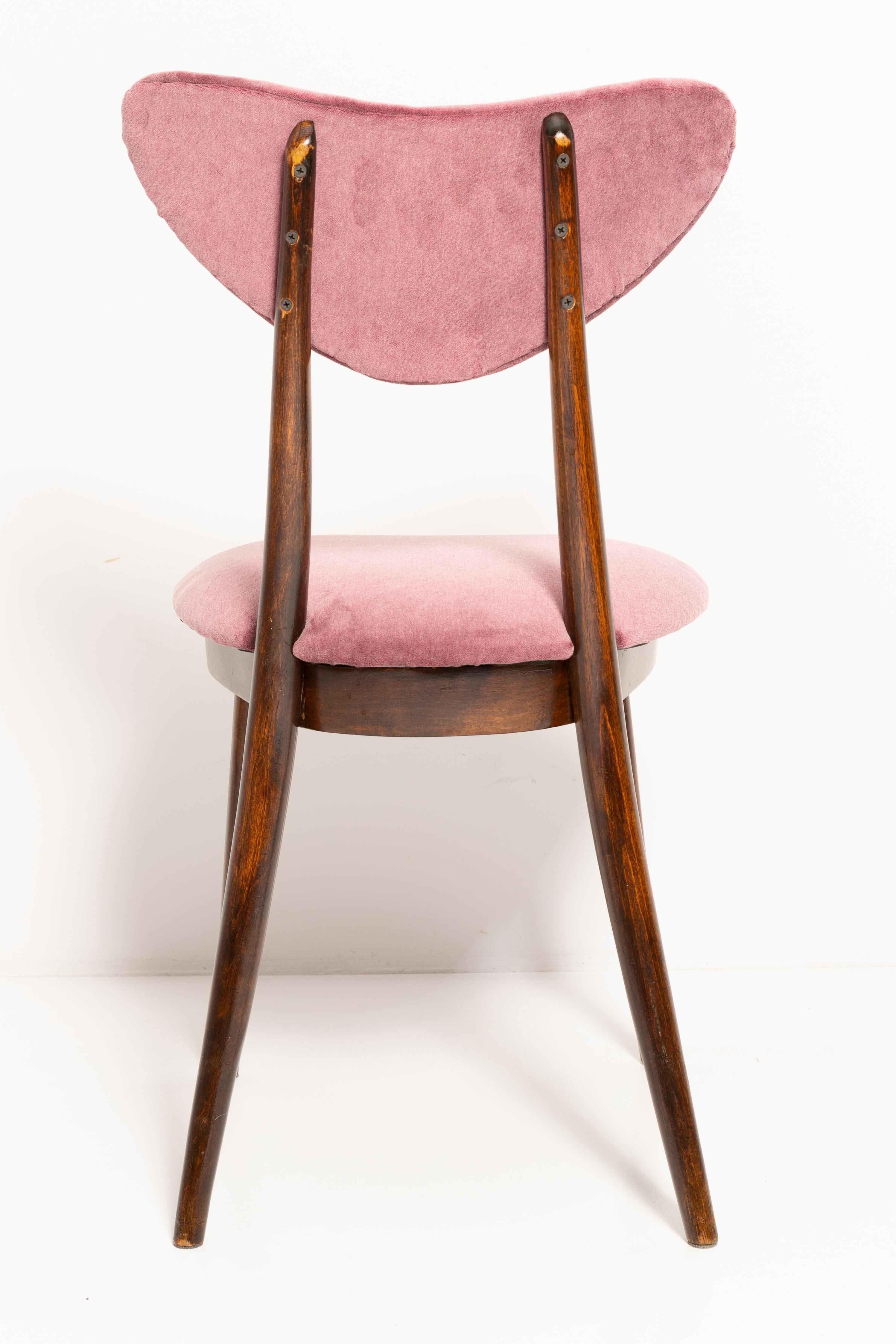 Set of Four Mid-Century Pink Cotton-Velvet Heart Chairs, Europe, 1960s For Sale 4