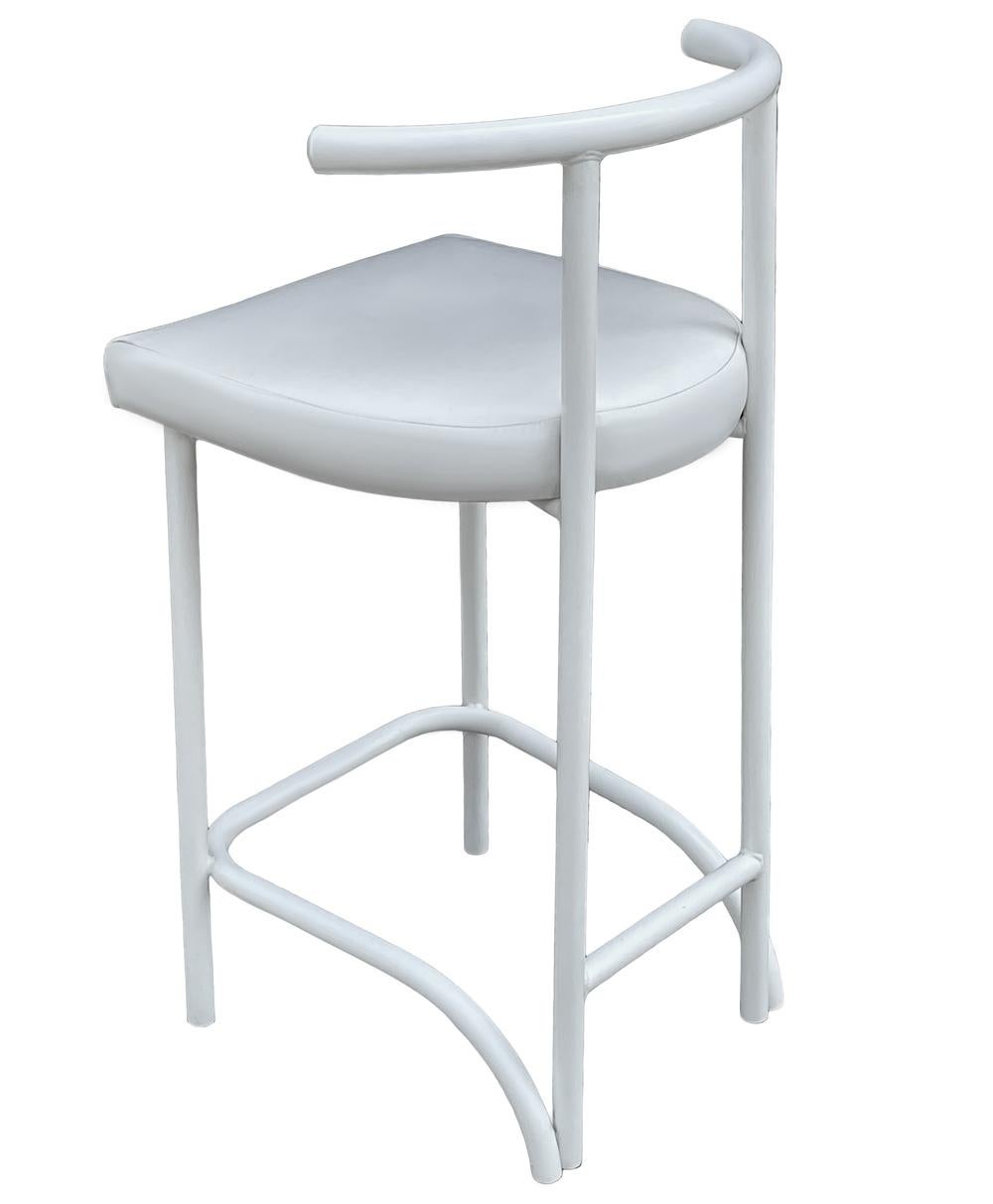 Set of Four Mid Century Post Modern Tokyo Style Counter or Bar Stools in White For Sale 1
