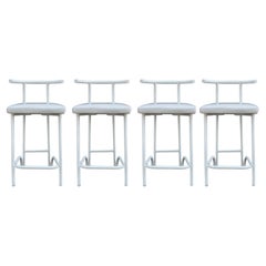 Set of Four Mid Century Post Modern Tokyo Style Counter or Bar Stools in White