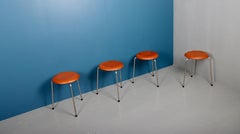 Set of Four Mid-Century Round Stools in Leather by Arne Jacobsen