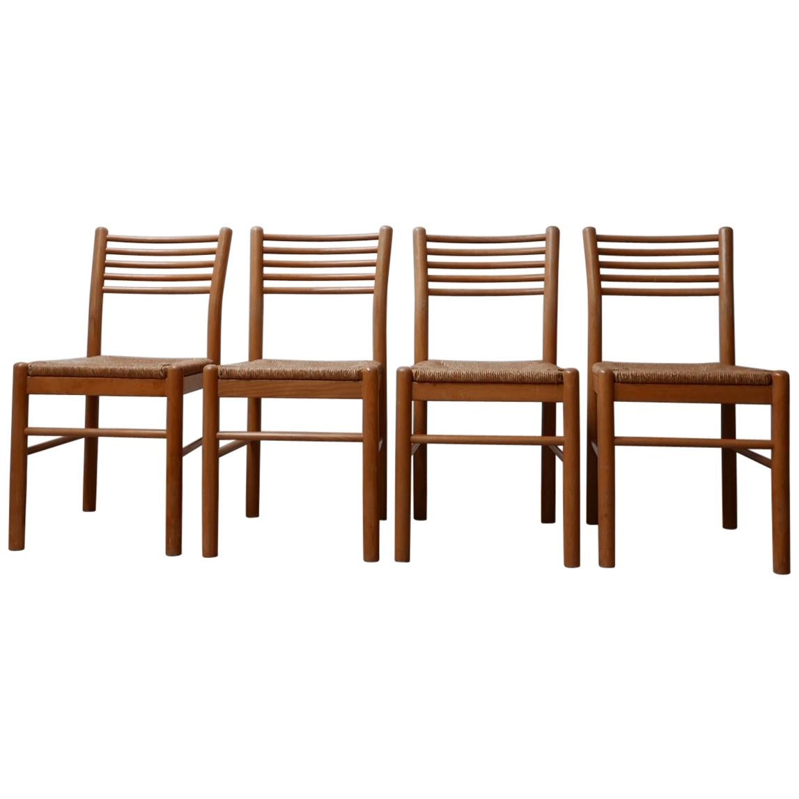 Set of Four Midcentury Rush Dining Chairs