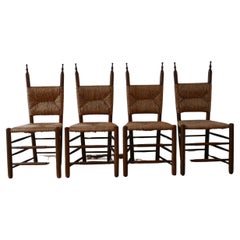 Set of Four Mid-Century Rush Spanish Dining Chairs