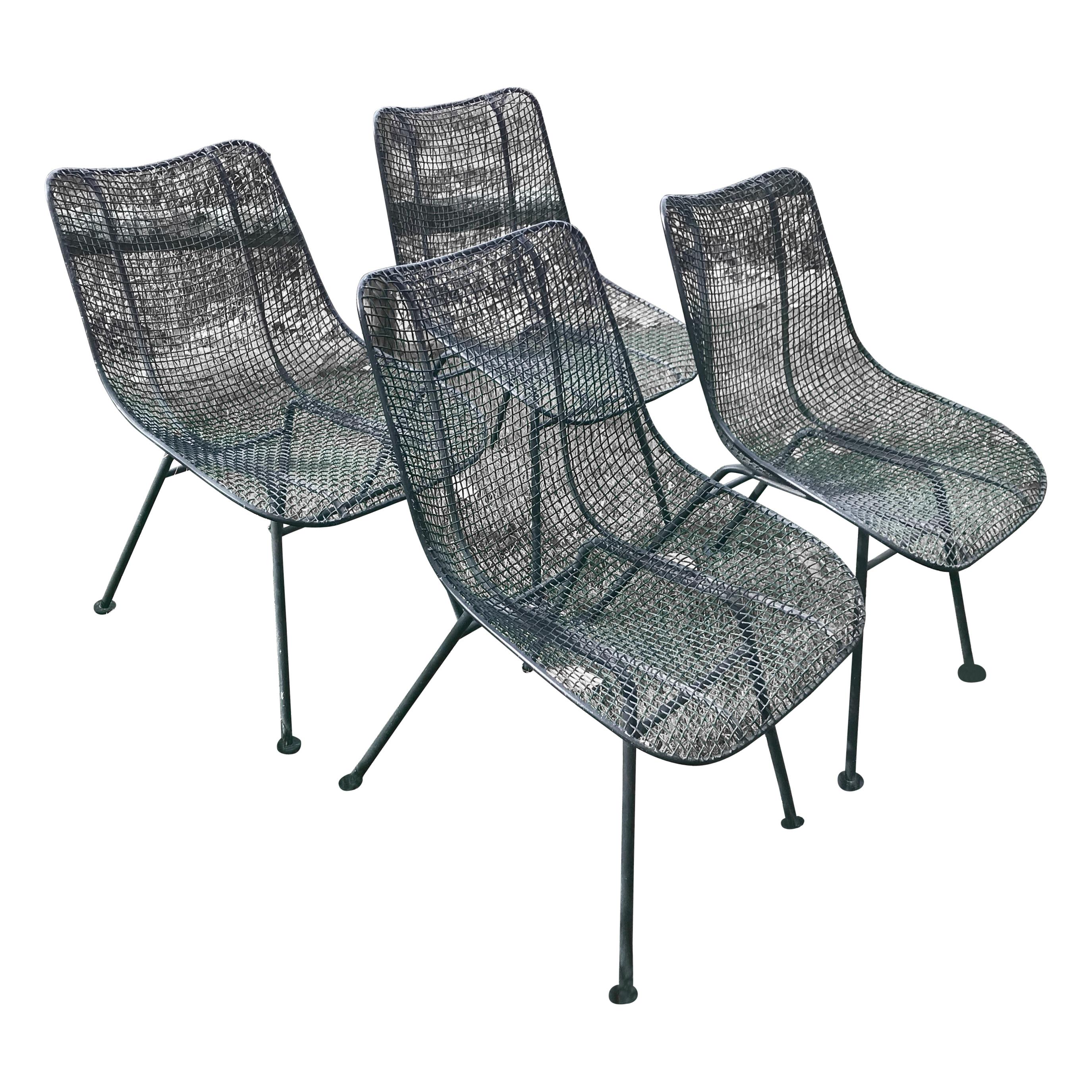 Set of Four Mid Century Russell Woodard Sculptura Mesh Seat Dining Chairs, 1950s