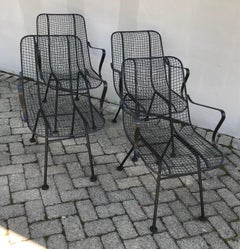 Set of Four Mid Century Woodward Wrought Iron Patio Lounge Chairs
